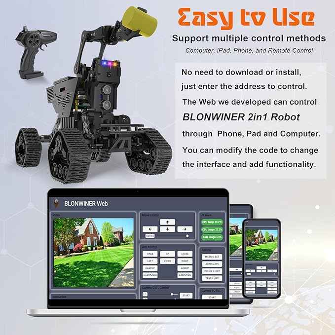 Smart Robot Kit, Robot Building Car kit for Raspberry Pi Python Coding, STEM Programming Robotic Arm Kit with Camera (Not Included Raspberry Pi Board)