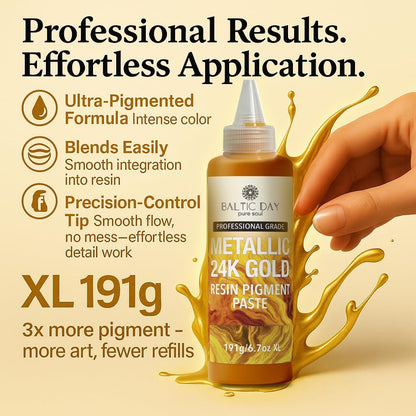 Metallic 24K Gold Epoxy Resin Pigment Paste XL (191g/6.7oz) – Opaque Epoxy Dye & High Concentration Coloring Paste, Mica Powder Alternative for Resin Art, Jewelry, Tumblers, River Tables