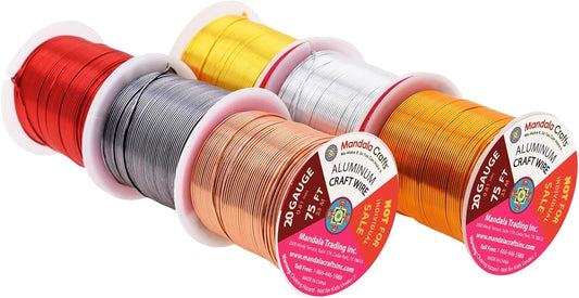 Mandala Crafts 20 Gauge Anodized Aluminum Craft Wire for Jewelry Making - 450 FT Colored Flexible Silver Copper Light Gold Gray Gold Red Wire - Bendable for Bonsai Armature Crafting Sculpting - Crafty Corner