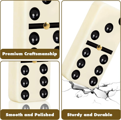 Double 6 Dominos Set for Adults, Durable 28 Tiles Dominos with 4 Wooden Racks and Carrying Case,Classic Board Games,Portable Travel Game