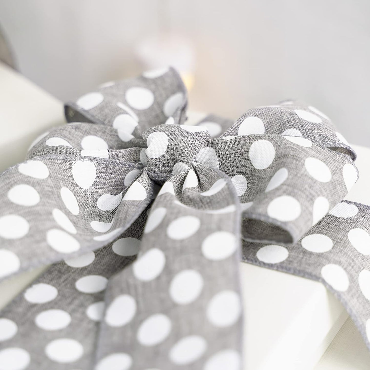 MEEDEE Polka Dots Burlap Ribbon - 2.5 Inch Wired Ribbon for Baby Shower, Farmhouse Decor, Elephant Wreath, Cakes - 10 Yards - Crafty Corner