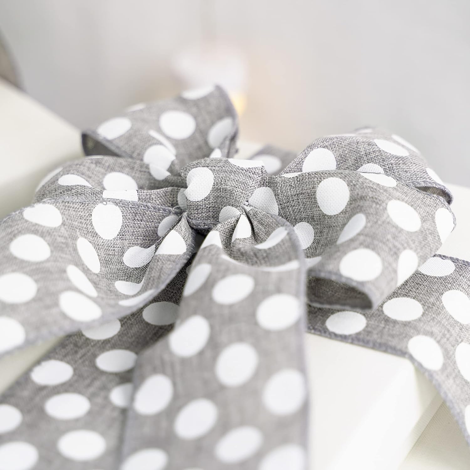 MEEDEE Polka Dots Burlap Ribbon - 2.5 Inch Wired Ribbon for Baby Shower, Farmhouse Decor, Elephant Wreath, Cakes - 10 Yards - Crafty Corner