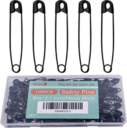 Safety Pins, 100PCS-2.1Inch Small Safety Pins, Rust-Resistant Nickel Plated Steel, Sharp Edge Safety Pin for Clothes, Sewing, Arts & Craft, Small Decorative Safety Pins (Black), UR-28