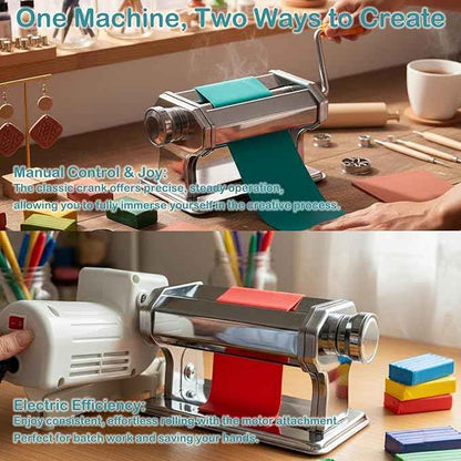 Electric Polymer Clay Roller Machine, Dual Mode Clay Press Machine with 6 Thickness Settings, 60W Motor, Includes 8 Embossing Tools & Clay Tools for Polymer Clay Earring Making