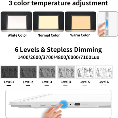 TOHETO Rechargeable A4 Light Board with Stand, Bag, Super Bright Magnetic Light Pad with Side Buttons, Wireless Light Box for Tracing and Drawing, Cordless Light Table for Diamond Painting, Sketching