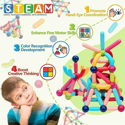 COUOMOXA Magnetic Building Blocks STEM for Kids: Educational Magnetic Set for 6-9+Years Old for Boys Girls - Construction Toys for Early Development Learning for Kids