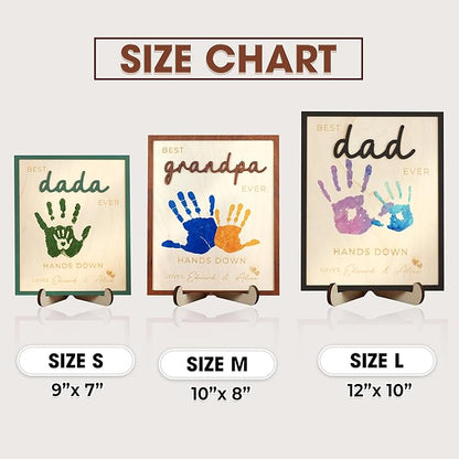 Dad Hand Print Sign Personalized Father Birthday Gifts Wooden Plaque Family Name Best Dad Ever Hands Down Frame Engraved Art Craft Gift For Grandpa Daddy Papa from Daughter Son Wife