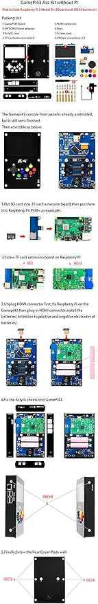 GamePi43 Accessories Kit for Raspberry Pi 4B/3B+/3B/2B/B+ Portable Retro Video Handheld Game Console with 4.3inch IPS Display 800x480 Pixel 60 fps Smooth Gaming Experience Speaker Earphone Jack