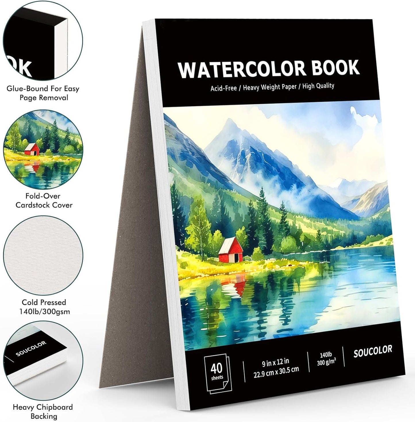 Soucolor Watercolor Paper Pad, 9"x12" Water Color Paper, 140lb/300gsm 40 Sheets Artist Painting Drawing Paper Book, Art Supplies for Adults Kids, Watercolor Paint Set, Sketchbook, Journal, Notebook - Crafty Corner