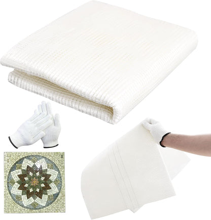 36" x 118" Mosaic Mesh for for Back Mounted Tile with Gloves, Fiberglass Mosaic Mesh Backing Boast for Tile Installation Supplies Tools, Non Sticky (36" x 118")