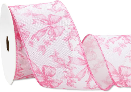 Pink Floral Bow Wired Edge Ribbon Chinoiserie Flower Bowknot Fabric Ribbon for DIY Crafts Wreath Bow Making Supplies, 12 Yard - Crafty Corner