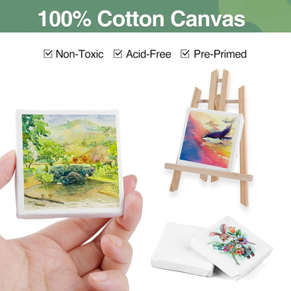 ESRICH Mini Canvas 40Pack 2.4x2.4inch, 2/5''Profile Art Primed Mini Canvases for Painting, Tiny Painting Canvas for Kids and Art Supplies.