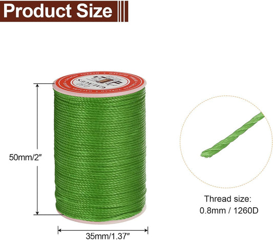 uxcell Round Leather Sewing Waxed Thread, 55m / 60 Yards Wax Polyester String, 0.8mm Waxed Stitching Cord for Leather Crafts, Bookbinding, Bracelets Braided, Light Green