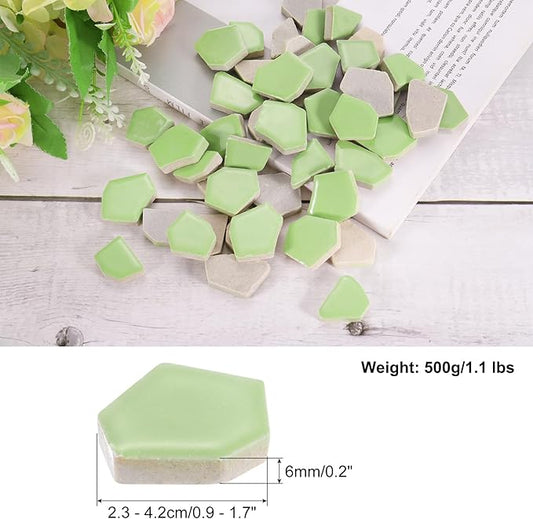 uxcell 500g/1.1LB Irregular Ceramics Mosaic Tiles, 2.3-4.2 cm Bulk Stained Ceramic Mosaic Pieces Stones Mosaic Kits for DIY Art Craft Projects Home Decor, Green