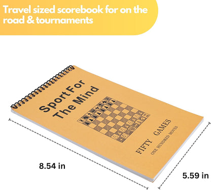 WE Games Ultimate Chessplayer's Scorebook - Spiral Bound & Paperback Chess Notation Book with 50 Games & 100 Moves, Ideal Chess Score Sheets for Clubs & Tournaments