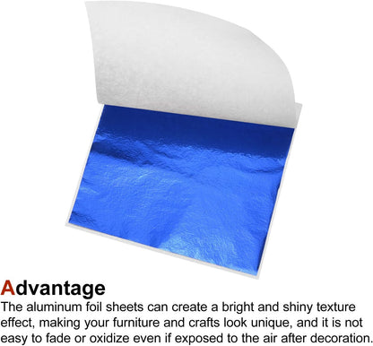 MECCANIXITY Gold Leaf Foil Sheet, Blue Leaf Papers, 3.3 x 3.1inch for Art Decoration, Sculptures, Painting, Pack of 100