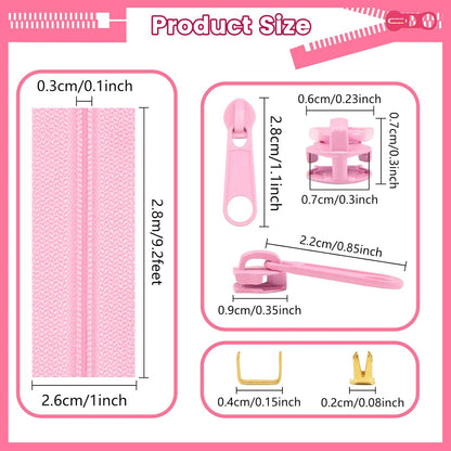 DOITEM Zipper Tape 3 mm Nylon Endless Zipper Set with Slider - 5 Colors