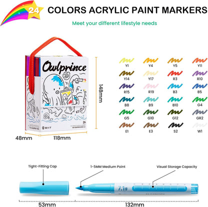 Mooking Paint Markers, 7.1G Capacity Acrylic Paint Markers with Automatic Ink Control and Bullet Tip, 24 Colors Water-Based No-Bleed Paint Pens for Arts & Crafts, Kids Activity, School Classroom