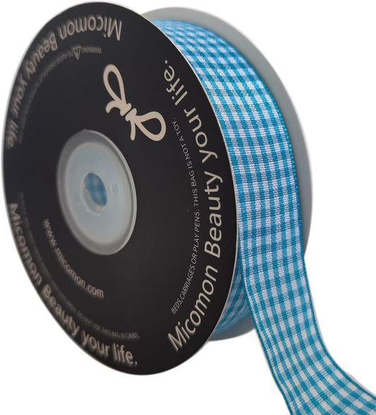 Micomon 1-Inch Vivid Blue and White Woven Edge Plaid Ribbon Polyester Gingham Ribbon 25 Yards Each Roll (1",Vivid Blue) - Crafty Corner