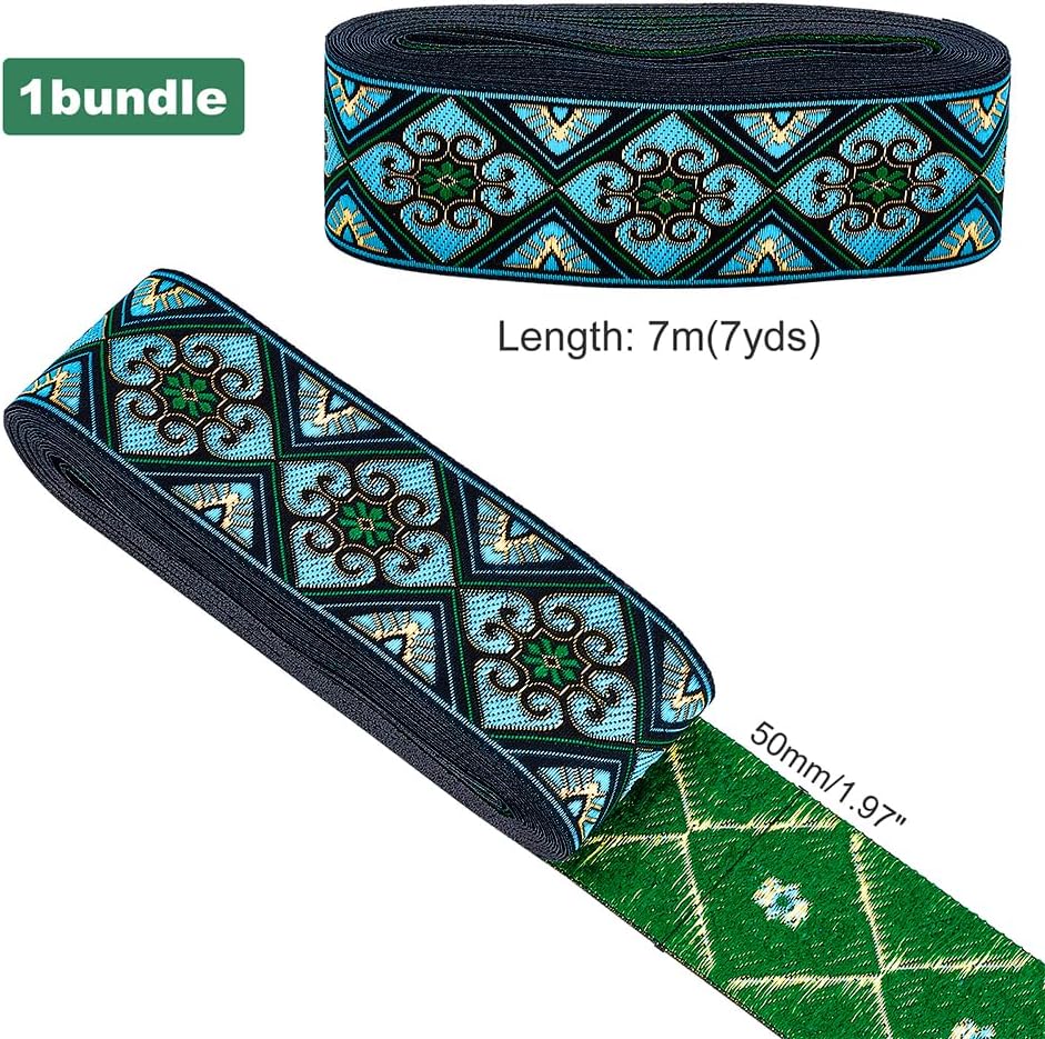 PH PandaHall 7 Yards Jacquard Ribbon Trim 2 Inch Boho Embroidered Woven Lace Ribbon Fabric Vintage Flowers Straps Fabric Bias Tape for Bohemian Persian Clothes Bag Holiday Christmas Decor Gift Wrap - Crafty Corner