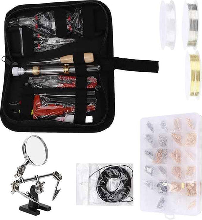 BOWUAI Jewelry Making Set with 3 Pliers, DIY Handicraft Accessories Kit, Open Ring Tool for Necklace Chain and Beaded Jewelry Repair, Includes Storage Bag and 200+ Pieces of Metal Finding
