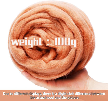 3.53oz Wool Roving Yarn, Wool Felting Supplies, Pure Wools, Chunky Yarn, Spinning Wool Roving for Needle Felting Wet Felting DIY Hand Spinning (Light Coffee)