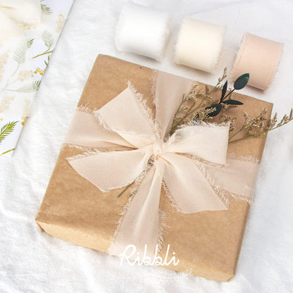 Ribbli Chiffon Ribbon - 1.5 inch x 30 Yard Champagne/Nude Silk, Handmade for Wedding Invitations, Gift Wrapping, Bridal Bouquets, Flower Arrangements - Crafty Corner