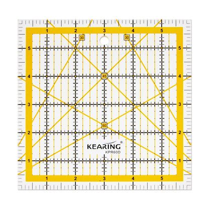 KERING Patchwork Quilting Ruler - 6x6 inch Non-Slip Acrylic Square Ruler for Foundation Paper Piecing, Bias Strips & Rotary Cutting, Durable Quilter's Tool with Anti-Slip Backing