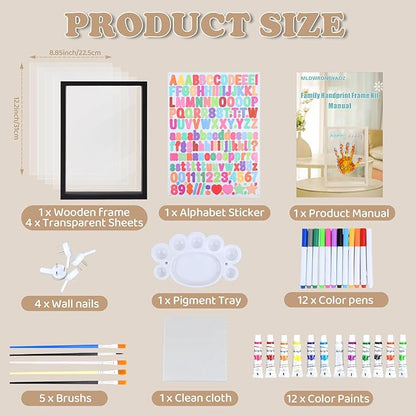 Family Handprint Frame Kit for 4 with 12 Paint Colors&12 Pens,Fun DIY Craft Art Print Handprint Keepsake, Family Gifts for Christmas Mother's Father's Day Birthday Anniversary,Grandparent(Black)
