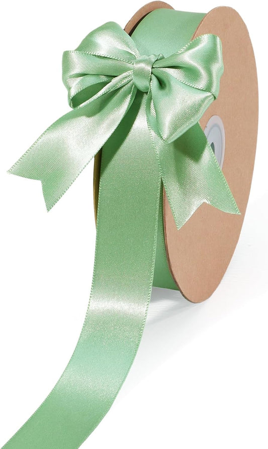 LaRibbons Sage Green Satin Ribbon 1 Inch 50 Yards Luxury Double Faced Green Silk Ribbon for Flower Bouquet Crafts Gift Wrapping Wedding Decoration - Crafty Corner