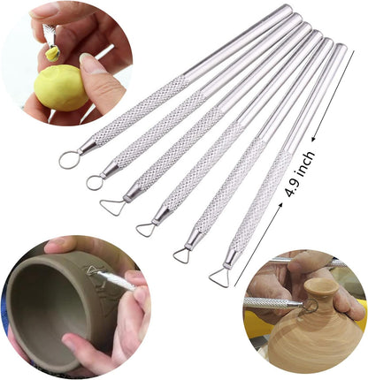 Artzuvs 14Pcs Ceramic Pottery Clay Ribbon Sculpting Tools Kit Wire Texture and Needle Detail Tool with Plastic Box for Carving, Modeling,Sculpture,Trimming