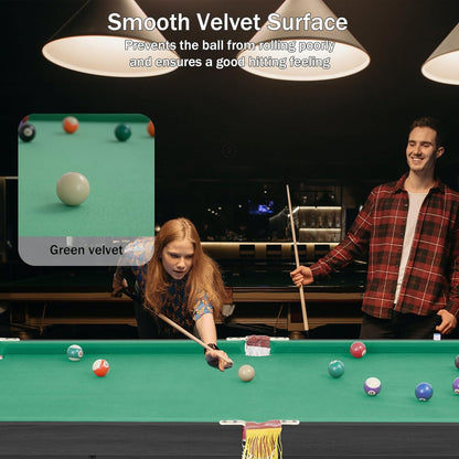 54" Portable Pool Table - Billiard Table for Kids & Adults with 2 Cues, Triangle Rack, Chalk & Brush - Compact Wooden Game Table for Home, Game Room, Indoor & Outdoor