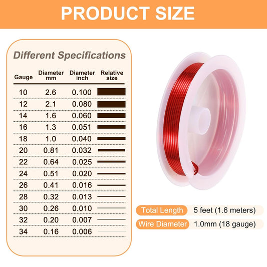 HARFINGTON 5ft Jewelry Wire, 18 Gauge (1mm) Brass Craft Soft Metal Tarnish Resistant Copper Beading Wire for Jewelry Making Supplies Crafting, Bright Red