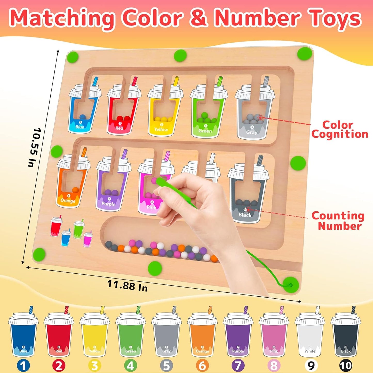 Magnetic Color and Number Maze, Montessori Wooden Magnet Puzzle Game Board for Toddlers, Learning & Education Toys for Preschoolers, Fine Motor Skills Toys for Boys Girls 3-5 Years Old