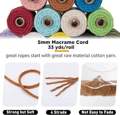 PHUNTTEK 5mm Macrame Cord, 12 Colors Kit Cotton Cord Supplies 4 Strands Colored Yard Twine String for Crafts Rope Large Wall Hanging Projects DIY Plant Hanger