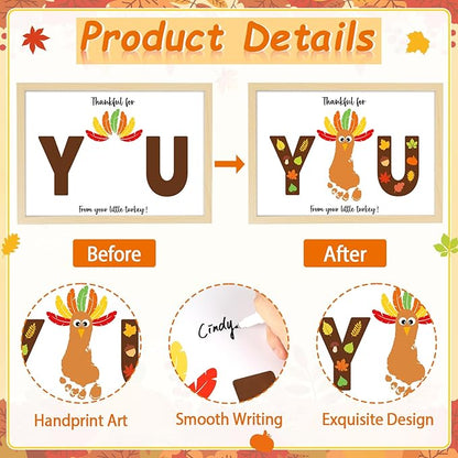 Thanksgiving Turkey Footprint Art Craft DIY Kit Brown Fall Thanksgiving DIY Gifts Thankful for You Little Turkey Footprint Keepsake with Wood Frame for Mom Dad Friend Holiday Activities 12x16 Inch