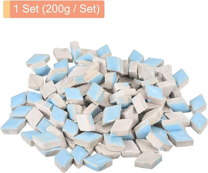 MECCANIXITY 200g Ceramic Mosaic Tiles for Crafts Bulk, Rhombic Light Blue Ceramic Tiles for Mosaic Kits Garden Stepping Stone Cup Mat