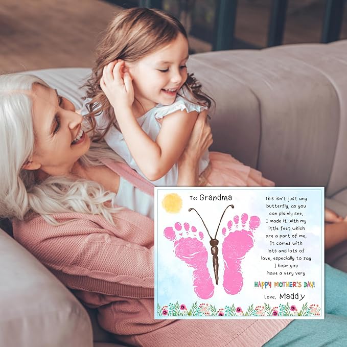 DIY Mothers Day Footprints Butterfly Art Craft Keepsake, Mothers Day Butterfly Footprint Memory Keepsake Decoration, Crafts Gifts for Mom Grandma from Kids Daycare PreK School Activity, Set of 8 Pcs