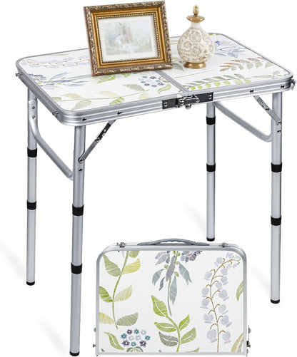 RedSwing Camping Table 2ft Portable Pinic Table Adjustable Height Small Card Table Aluminum Foldable Lightweight with Carry Handle for Outdoor Indoor Hiking Camp BBQ Beach