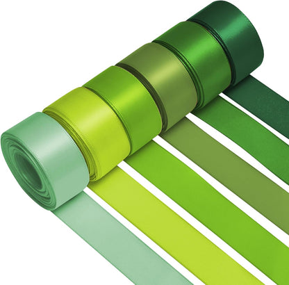 1 Inch Green Satin Ribbons for Crafts, 6 Rolls Single-Faced Green Assorted Ribbons for Gift Wrapping Flower Bouquet Wedding Invitations Bridal Shower Hair Bows Garland Party Decor - Crafty Corner