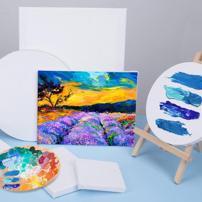 14 Packs Stretched Canvases for Painting, Multi Pack 11x14, 9.44x12, 8x10, 5x7, 4x4, Round Canvas with 8x8,10x10(2 of Each), Blank Primed Canvas, for Oil Paint, Acrylic Paint, for Beginners, Artists.