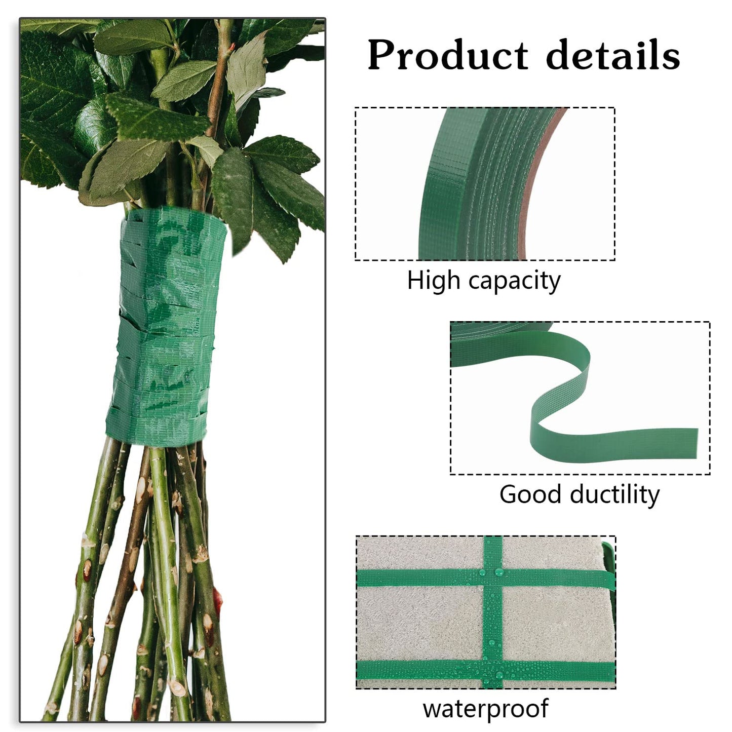 Prudiut 2 Roll Green Floral Tape Waterproof Florist Tape, 1/4In Wide Flower Wrap Tape Floral Tape for Fresh Flower Bouquet Wrap Flower Arrangements Crafts (100Ft/33Yd)