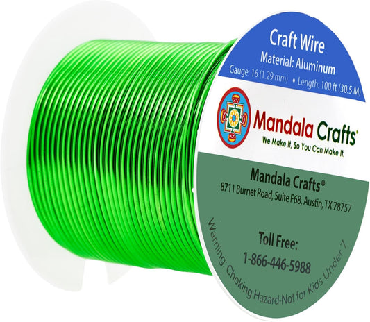 Mandala Crafts 16 Gauge Anodized Aluminum Craft Wire for Jewelry Making - 100 FT Colored Flexible Kelly Green Wire - Bendable for Bonsai Armature Crafting Sculpting - Crafty Corner