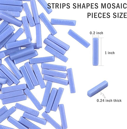 Youway Style Mosaic Tiles for Crafts Bulk,150g Blue Strips Shapes Mosaic Glass Pieces,Glass Mosaic Garden Craft Kit