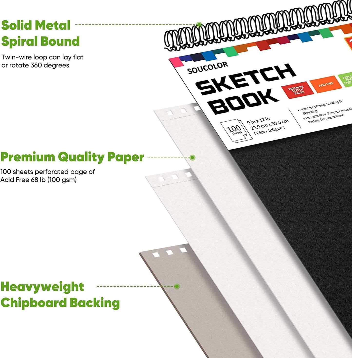 Professional Drawing Supplies for Sketch, Charcoal, Colored, Graphite, Pastel Pencils & Sticks. Soucolor 2-Pack 9" x 12" Sketch Book, 200 Sheets Spiral Bound 68lb/100gsm Paper for Kids Adults Artists - Crafty Corner