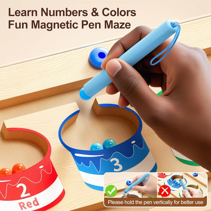 Magnetic Color and Number Maze-Montessori Toys for 3 4 5 Year Old, Educational Wooden Puzzle Board for Preschool Learning, Fine Motor Skills Toy for Toddler, Counting Matching Games for Boys Girls