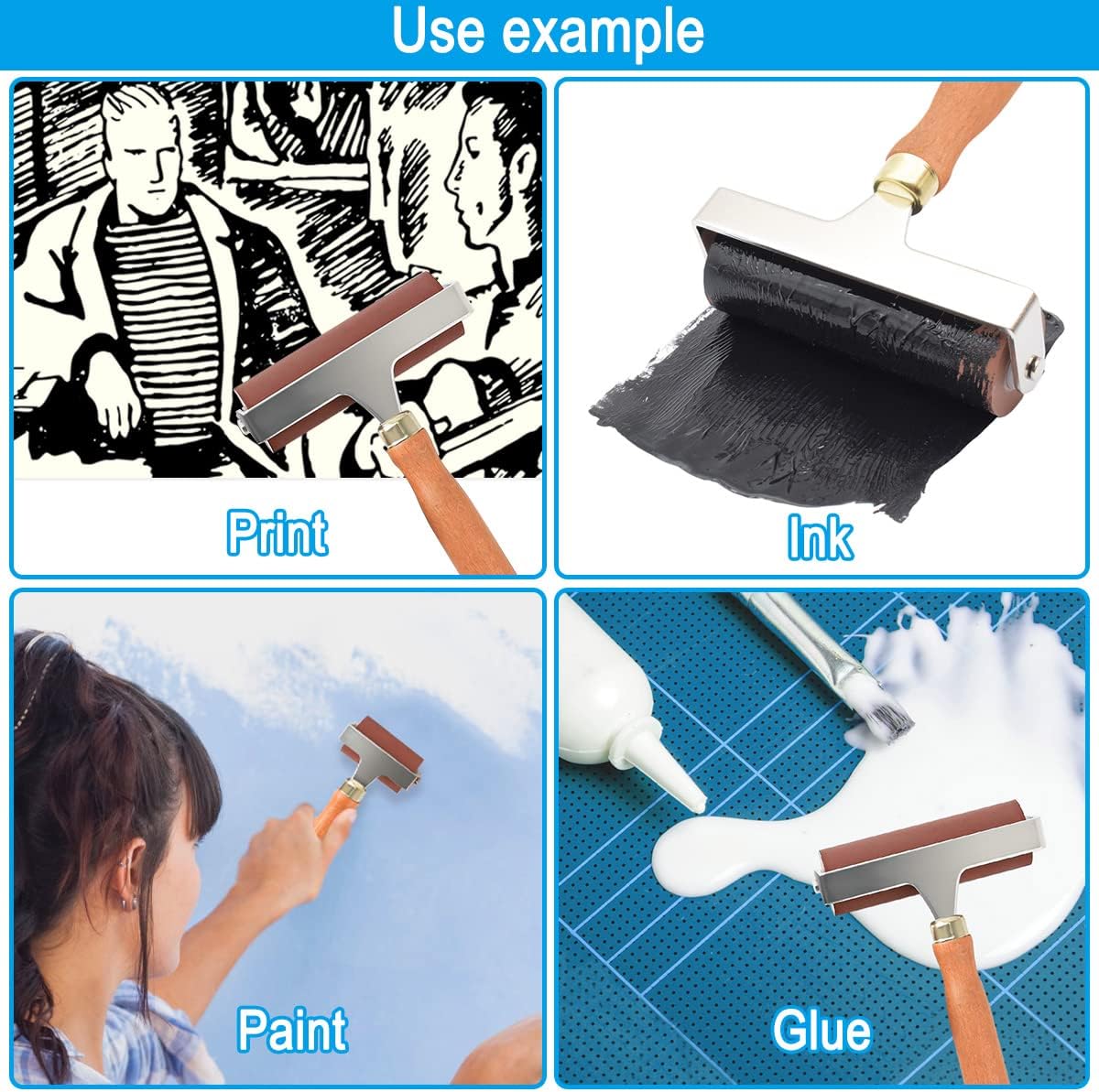 Soft Rubber Roller, Brayer Ideal for Anti Skid Tape Construction Tools, Print, Ink and Stamping Tools(2.5-Inch, Brown)