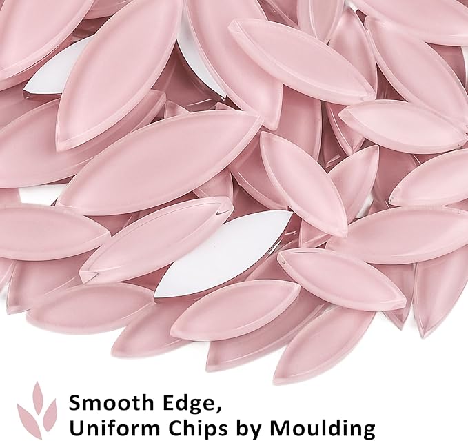 Youway Style Pink Leaf Mosaic Tiles for Crafts Bulk,200g Petal Mosaic Glass Pieces,Flower Glass Tiles for Christmas Mosaic Decorations,Garden Mosaic Supplies Kit
