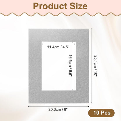 uxcell 10Pcs Picture Mats, 8 x 10 Mat Board Center for 5 x 7 Pictures Acid Free White Core Bevel Cut Frame Mattes for Display Art Measuring, Silver