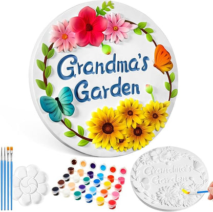 Juexica DIY 9.5 Inch Grandma's Garden Stepping Stone, Woman Gifts for Mom, Paint You Own Garden Stepping Stones, Woman Gifts for Nana,Stepping Stones(Grandma,9.5 Inch)